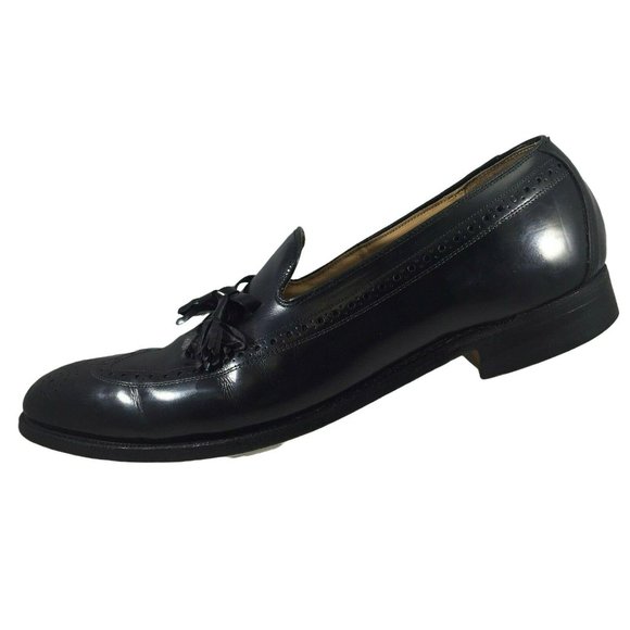 JOHNSTON & MURPHY Black Tassel Loafer Wing Tip Mens 11.5 A/AAA Dress Shoes USA - Picture 10 of 12